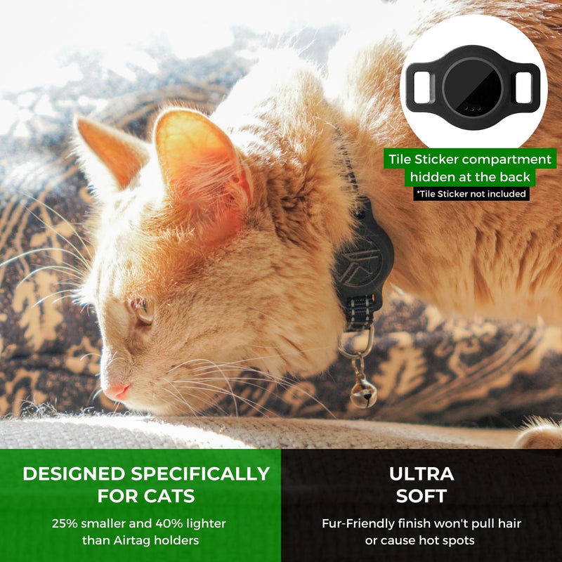 Tile Sticker Cat Collar Holder: The Smallest, Lightest, and Most Comfortable Tracking Case for Cats - Track Your Pet With iPhone Samsung Android Device - GPS For Boy Girl Kittens (Black) Black - BeesActive Australia