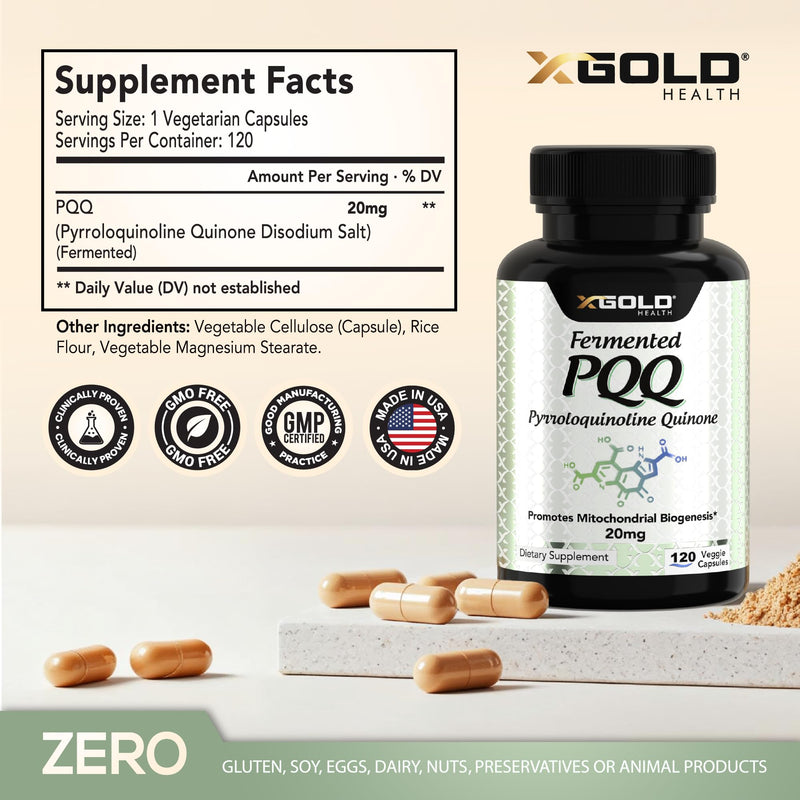 Fermented PQQ 20mg Supplement, Pyrroloquinoline Quinone, 120 Capsules | Mitochondrial Support, Cellular Energy Production, Brain Health, Memory, Focus & Healthy Aging, Vegan, Non-GMO 120 Count (Pack of 1)