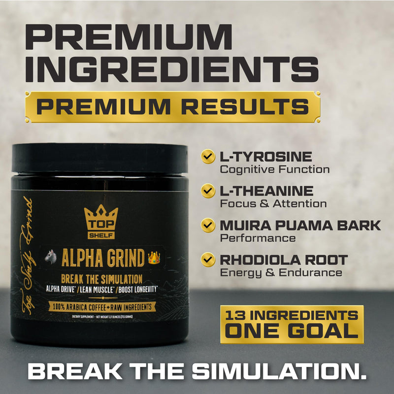 Alpha Grind – Instant Maca Coffee for Men + Natural Energy + Brain Nootropic for Ageless Clarity, Focus | Lean Muscle Building Growth & Size, 30SV - BeesActive Australia