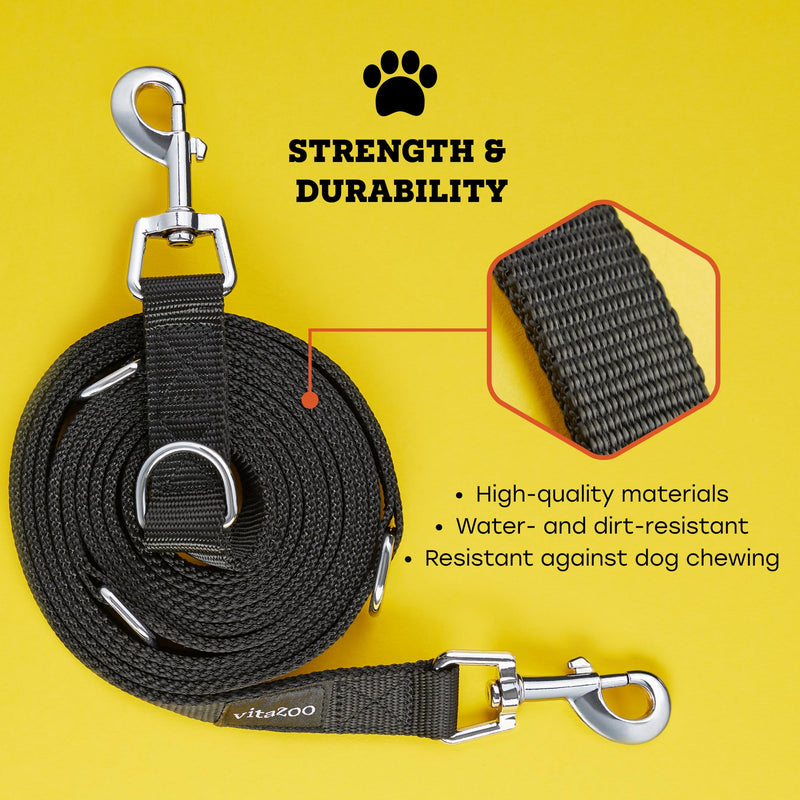 vitazoo dog leash - 3mx2.5cm - nylon graphite leash with carabiners for small, medium and large dogs - adjustable leash with 4 different lengths in black for your dog 3m - BeesActive Australia