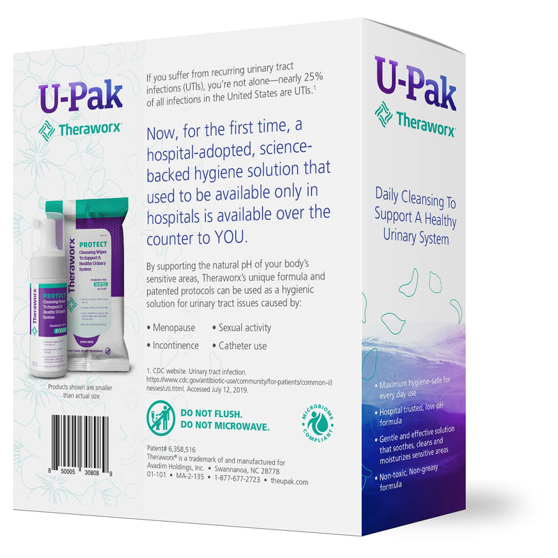 Theraworx Protect U-Pak 60-Ct Wipes & Hygiene Foam 3.4 oz for Urinary Health (Pack of 1) 2 Piece Set - BeesActive Australia