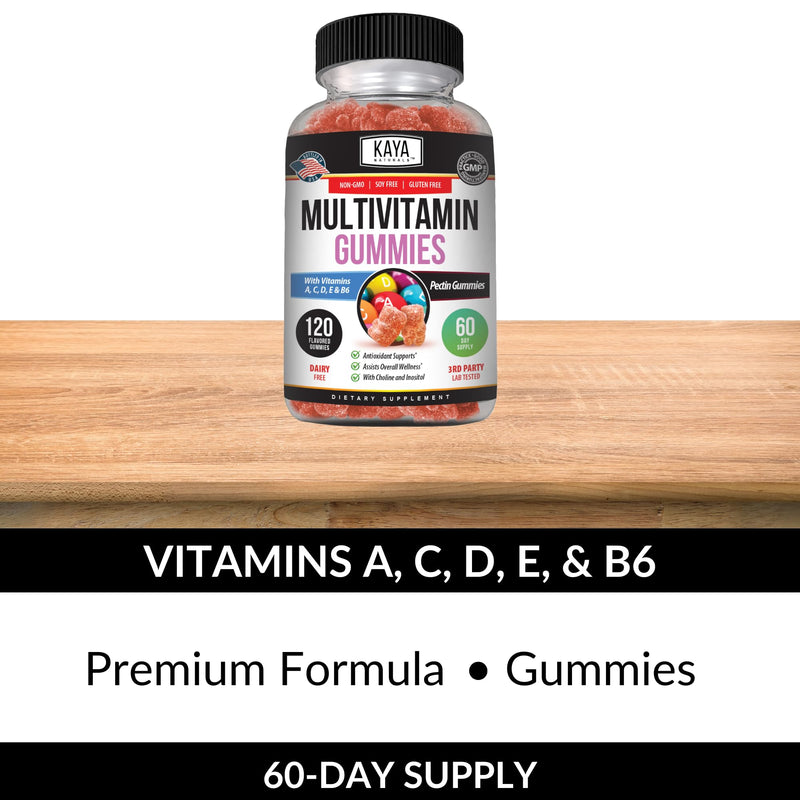 Kaya Naturals Adult Multi Vitamin Gummy, 120 Count, Biotin, Vitamin A, B-12, C & E, Including Zinc, Folic Acid, Strawberry Flavor (120 Gummies) 120 Count (Pack of 1)