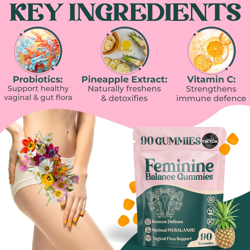 Feminine Balance Gummies - for Women’s Health & Wellness - Immune Support - Vegan, Gluten-Free - Hawaiian Pineapple (Pack of 2) Pack of 2