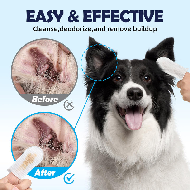 Dog Ear Cleaner Wipes - Widen Ear Finger Wipes for Dogs & Cats, Remove Ear Wax, Debris, Relieve Ear Itching & Inflammation with Aloe and Calendula - 60 Count 60Pcs - BeesActive Australia