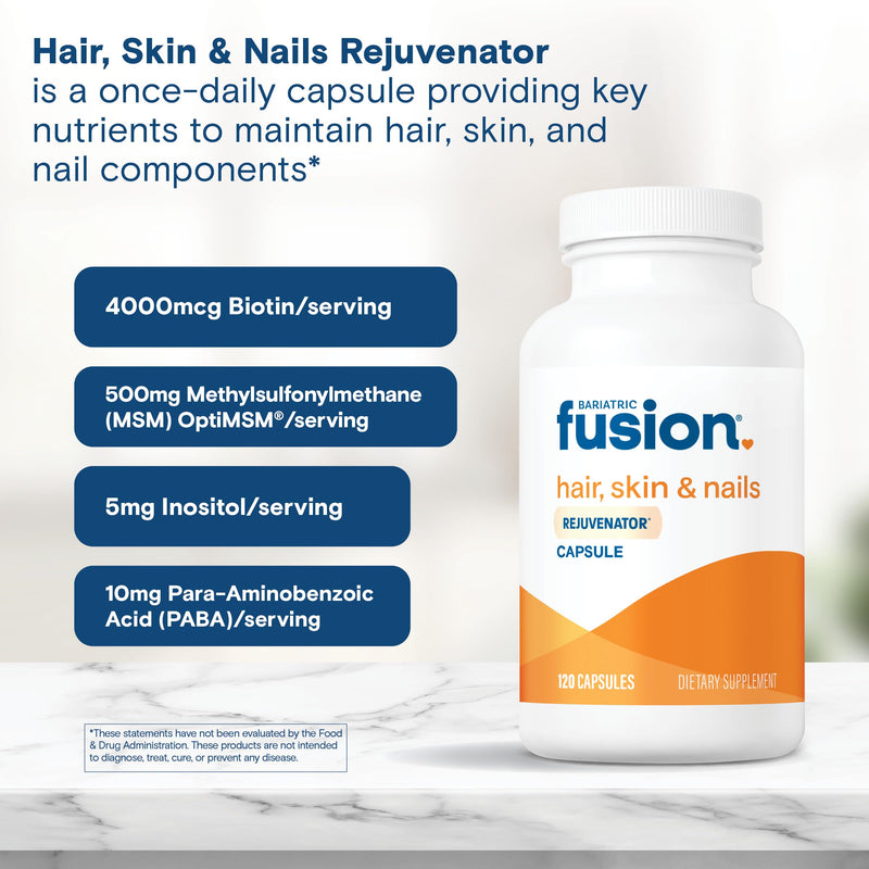 Bariatric Fusion ONE Per Day Bariatric Hair Skin and Nails Vitamins REJUVENATOR for Women | Vegan Hair Growth Vitamins with Biotin, Vitamin B12, and B1 | Easy to Swallow | 120 Capsules 1 Count (Pack of 1)