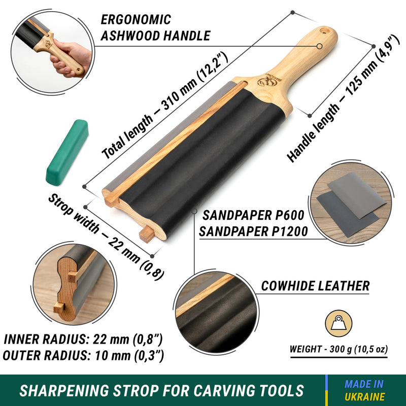 BeaverCraft LS5P1 Wood Carving Strop Wood Carving Gouge Hook Knife Sharpening Honing Tools Strop Stropping Kit Leather Paddle Strop Spoon Carving Tools Sharpening Kit Sharpener with Polishing Compound - BeesActive Australia