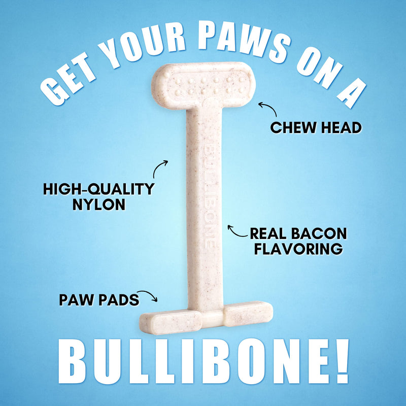 Bullibone Nylon Dog Chew Toy Nylon Bone - Improves Dental Hygiene, Easy to Grip Bottom, and Permeated with Flavor (Bacon, Large - 2 Pack) Bacon - BeesActive Australia
