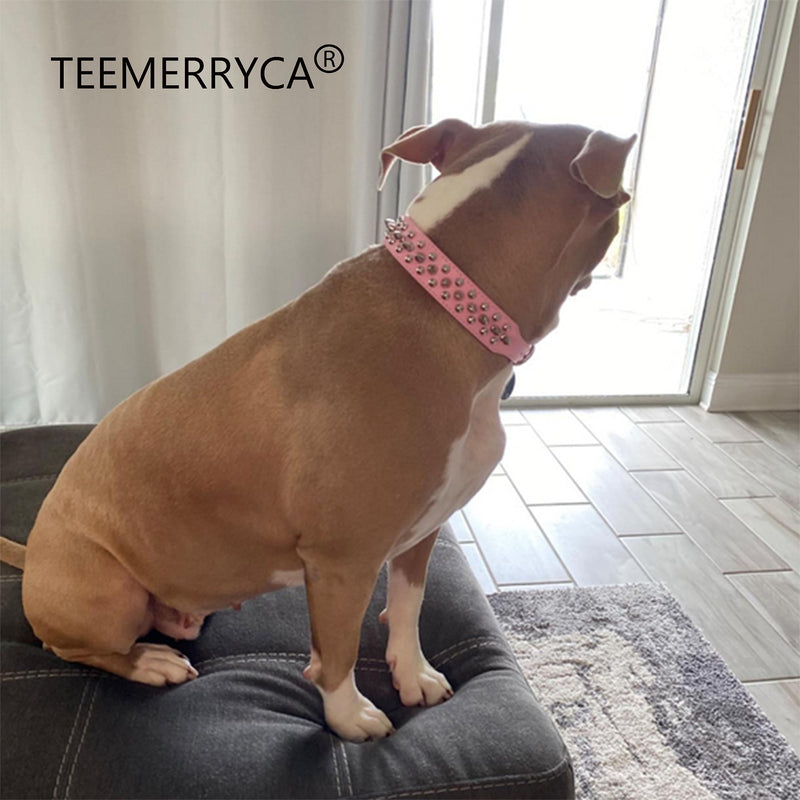 TEEMERRYCA Adjustable Leather Spiked Studded Dog Collars with a Squeak Ball Gift for Small Medium Large Pets Like Cats/Pit Bull/Bulldog/Pugs/Husky, Pink, L(15"-18.5") Large: Neck 15"-18.5" - BeesActive Australia