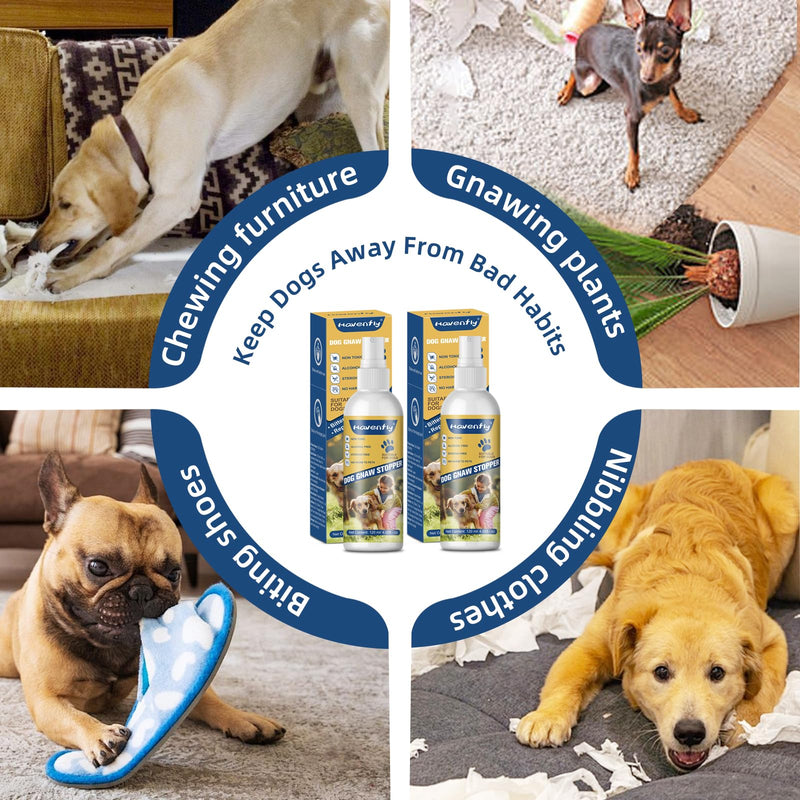 No Chew Spray for Dogs (2 Pack) - Bitter Apple Taste, Stop Furniture & Shoe Chewing, Prevent Wound Licking, Alcohol-Free, Non-Toxic Puppy Training Deterrent Spray, 4.05oz Each (Blue, L) blue