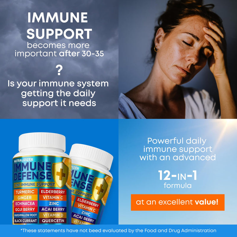 Immune Support Supplement - Turmeric, Vitamin C with Zinc, D3, Elderberry | Immune Defense Vitamins - Echinacea, Ginger, Vitamin D3 - Natural Blend Health Booster, Immunity & Muscle Health 120 Capsules 60 Count (Pack of 2)