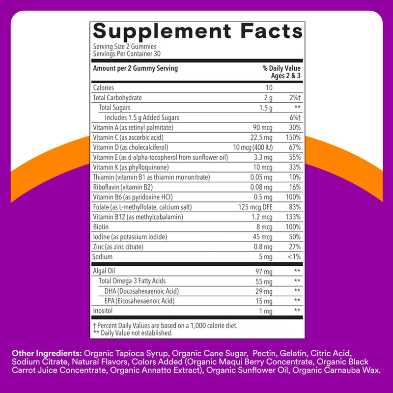 SmartyPants Toddler Plus Multi & Omegas Multivitamin Gummies, Omega 3 DHA/EPA, Vitamins D3, C, B12, B6, A, K, Zinc, Biotin, Gluten Free, Clean Label, Low Sugar, 3 Flavors, 120 Gummies (60 Day Supply) 120 Count (Pack of 1) Multi + Omega - 60 Day Supply