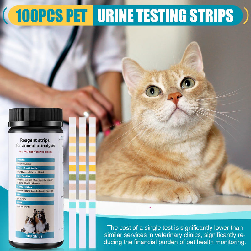 100 x Pet Urine Testing Strips, 10 in 1 UTI Test Kit for Cat & Dog, Multi-Parameter Urinalysis Reagent Strips: Leukocytes, Urobilinogen, Protein, Ph, Blood, Ketone, Bilirubin, Glucose & More - BeesActive Australia