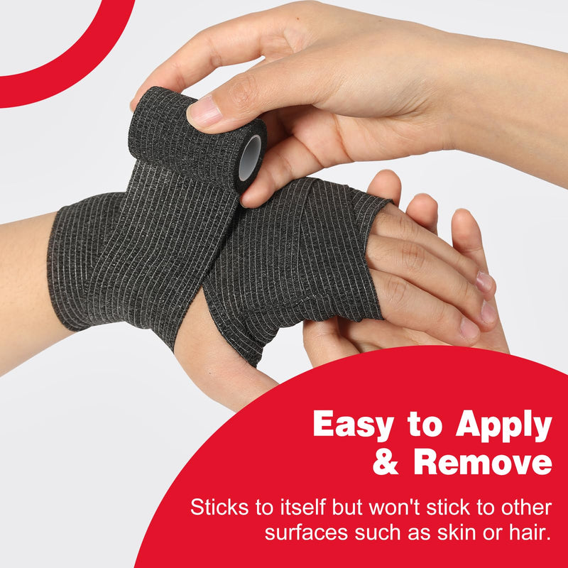 AZEN 40 Pack Self Adhesive Bandage Wrap Black, 2" X 5 Yards Black Athletic Tape, Vet Wrap, Tattoo Grip Tape Wrap，Ankle Tape, Cohesive Bandage Wrap 2IN - 40Pack - BeesActive Australia
