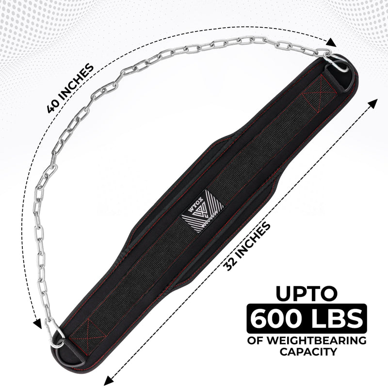 WYOX Dip Belt for Weightlifting – Weight Belt with Chain for Pullups, Gym Lifting Belt for Powerlifting, Squats, Bodybuilding, Heavy Duty Steel, and Workout Belt with Comfortable Neoprene Support Black