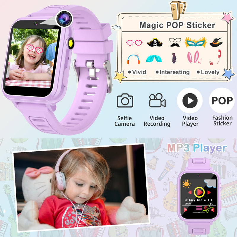 Kids Smart Watch Gift for Girls Age 3-12, 24 Games HD Touch Screen Girls Watch with Camera Video Music Player Pedometer Flashlight 12/24 hr Toys Gifts for 6 7 8 9 10 Year Old Girl Birthday Gift Purple - BeesActive Australia