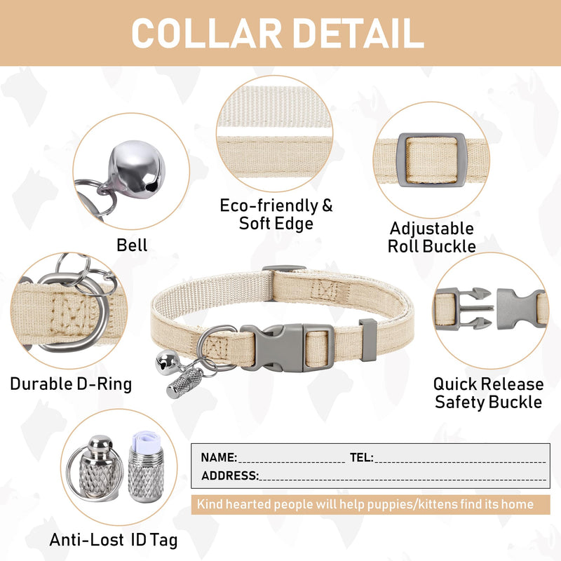 GAMUDA Small Pet Harness Collar and Leash Set, Step in No Chock No Pull Linen Fabric Soft Mesh Dog Vest Harnesses Reflective for Dogs Puppy Cats Kitten Rabbit (Khaki, S) Khaki - BeesActive Australia