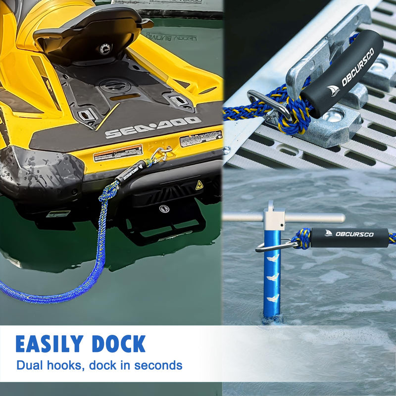 Obcursco Bungee Dock Line, Jet Ski Dock Line with Double 316 Stainless Steel Clips, Boat Snubber Docking Rope for PWC, Boat Accessories for Waverunner, Seadoo, Kayak, 2 Pack 4-5.5ft Yellow & Blue Yellow/Blue - BeesActive Australia