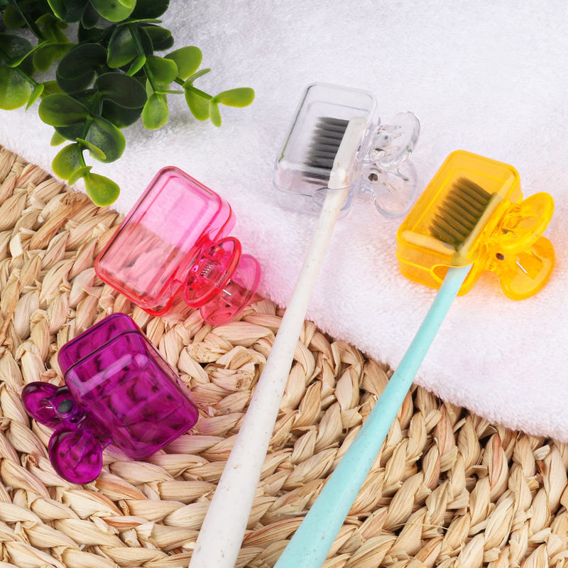 4 Pack Travel Toothbrush Head Covers Toothbrush Protector Cap Brush Pod Case Protective Portable Plastic Clip for Household Travel, Bathroom, Business, Camping, School (Clear, Orange, Purple, Pink) Clear, Orange, Purple, Pink - BeesActive Australia
