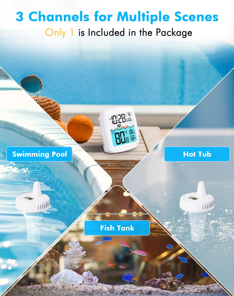 Pool Thermometer Floating Easy Read, IPX8 Waterproof Wireless Digital Thermometer with Indoor Thermometers for Swimming Pool, Spa, Aquarium, Cold Plunge, Hot Tub, Pond - BeesActive Australia