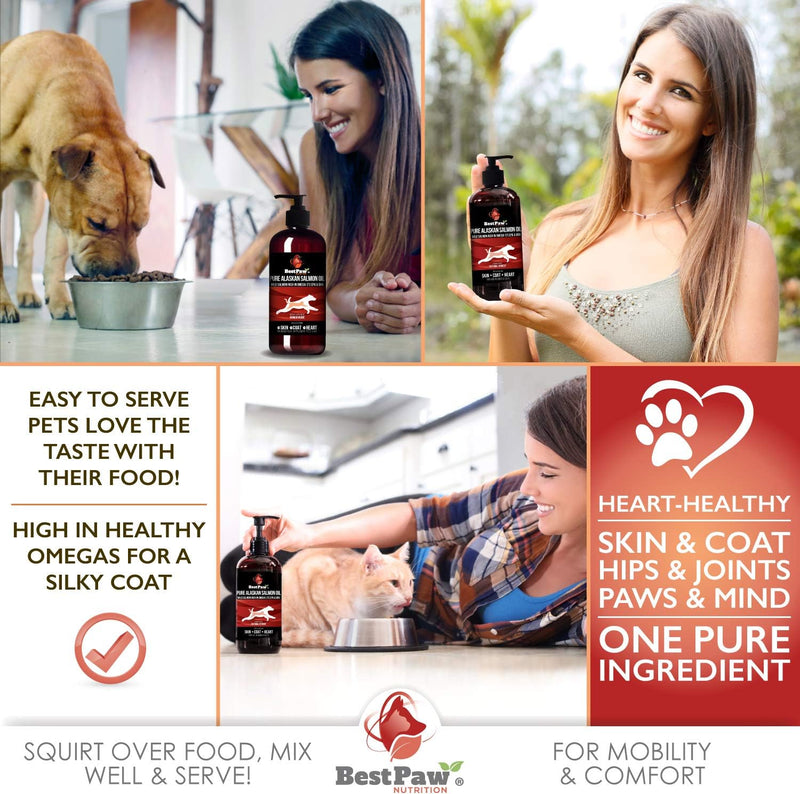 Pure Wild Alaskan Salmon Oil for Dogs & Cats Skin and Coat - Fish Oil Liquid with Pump - Supports Joint Function, Immune & Heart Health - Omega 3 Liquid Food Supplement - All Natural EPA + DHA - 16oz 16 Fl Oz - BeesActive Australia