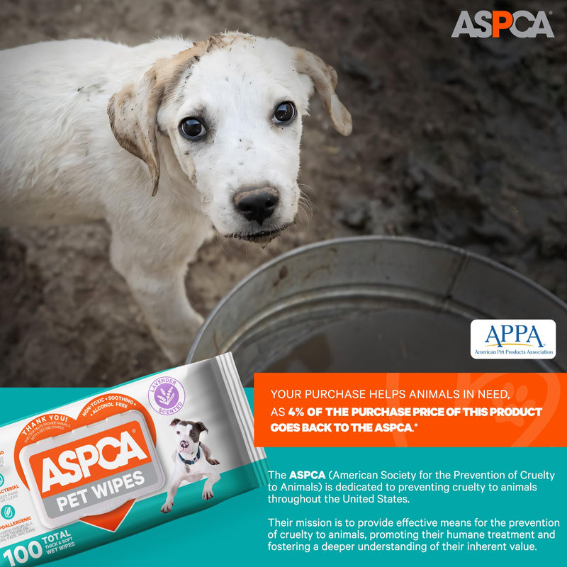 ASPCA Grooming Wipes Hypoallergenic for Dogs & Cats of All Ages, Cleansing & Deodorizing - Lavender Scented - 100pk - PawsPlanet Australia
