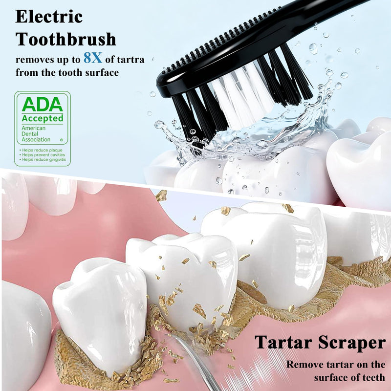 Rechargeable Electric Teeth Cleaning Kit with LED Light, 5 Adjustable Modes & 4 Replaceable Heads for Daily Oral Care at Home (Black) Black