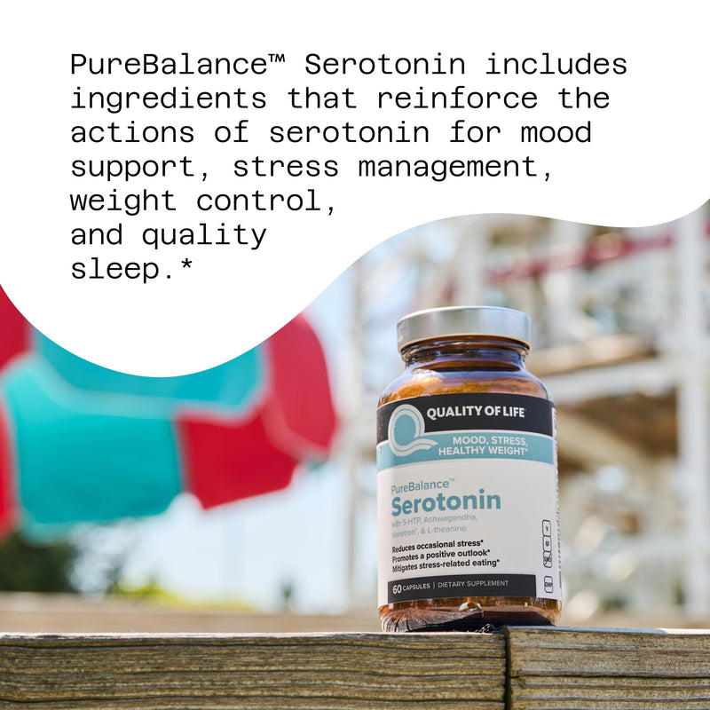 Quality of Life Pure Balance Serotonin Premium–Helps Boost Serotonin & Cortisol Levels - Includes 5-HTP, Venetron, Sensoril, Vitamin D3 & L-Theanine–60 Capsules