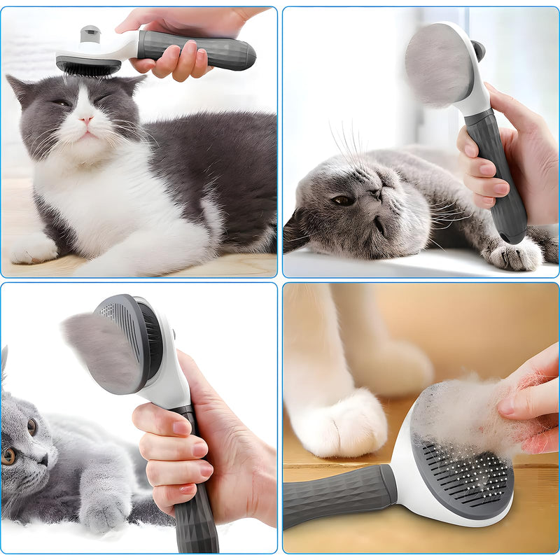 cat brush with release button, indoor cat hair brush that falls off, suitable for long or short haired cats, cat beauty brush for kittens, cat comb, rabbit massage to remove loose fur Grey - BeesActive Australia