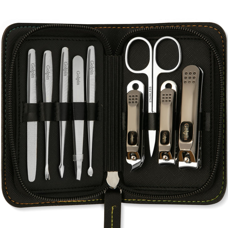 9 Pcs Manicure Set for Men & Women – Stainless Steel Manicure & Pedicure Kit with Travel Nail Grooming Case, Nail Clippers, Cuticle Tools – Gift-Ready Mens Manicure Kit & Womens Grooming Set Black