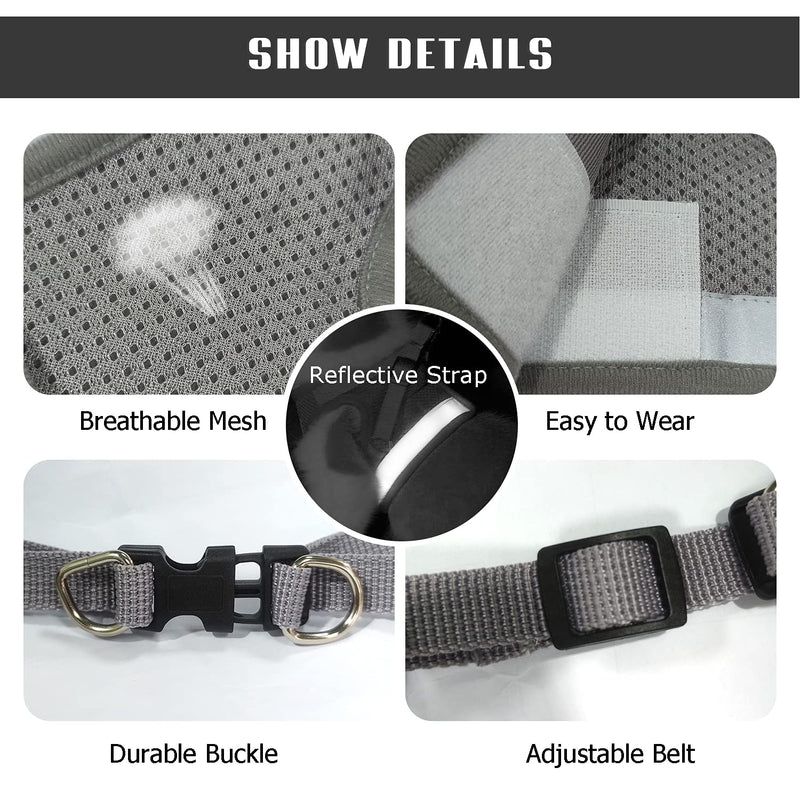 FEimaX Dog Harness and Leash Set for Walking, Soft Mesh Adjustable Easy Control Lightweight Cat Vest Harnesses with Reflective Strips, Escape Proof Small Dogs Cats Vests (Grey, X-Small) Grey - BeesActive Australia