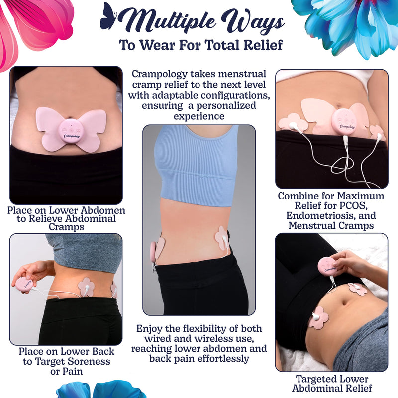 Relief Pink-Period Cramps Pain Relieving Device, Cramp Massager for Menstrual and Lower Back Ache, Reduces Endometriosis Discomfort, PMS TENS Unit, Wireless or Wired, Natural Cycle Support - BeesActive Australia