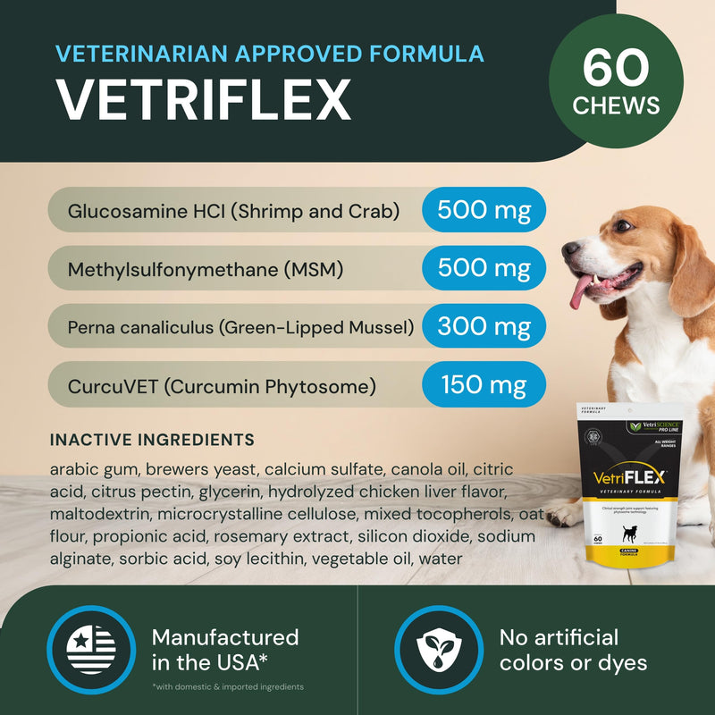 VetriScience VetriFlex Canine Formula - Active Joint Support Supplement for Dogs - Wellness Bites Support Comfortable Movement & Joint Relief - Agility & Flexibility Aid for Dogs - 60 Chews - PawsPlanet Australia