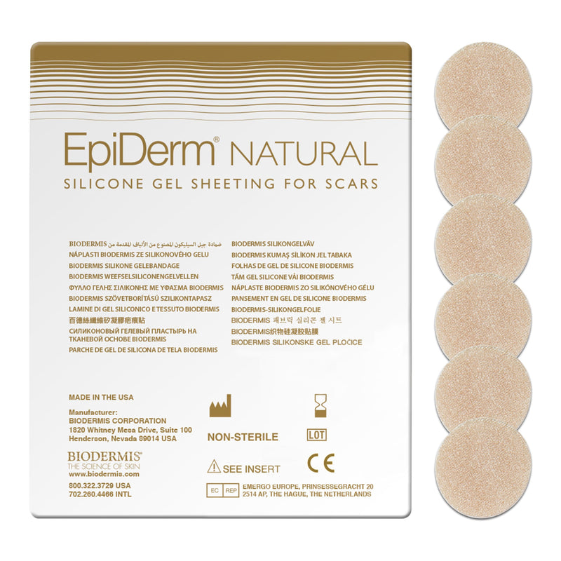 Epiderm Silicone Scar Circles – Silicone Scar Patches for Face & Body – Reusable Adhesive Scar Dots for Small, Targeted Areas – Keloid & Surgical Scars (6-Pack)