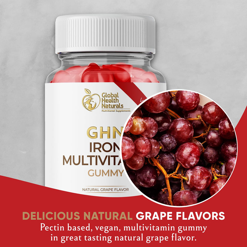 Vegan Women’s Multivitamin Gummies with Iron – Adult Gummy Multivitamins for Daily Energy & Wellness – Natural Grape Flavor – Non-GMO, Gelatin-Free, Gluten-Free – 30 Day Supply