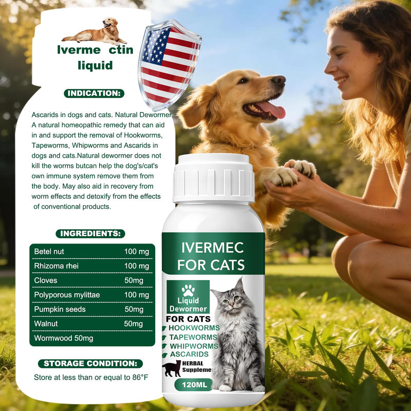Cat Dewormer Liquid,Dewormer for Cats Broad Spectrum for Tapeworms, Roundworms & Hookworms, Promotes Digestive Comfort & Daily Balance