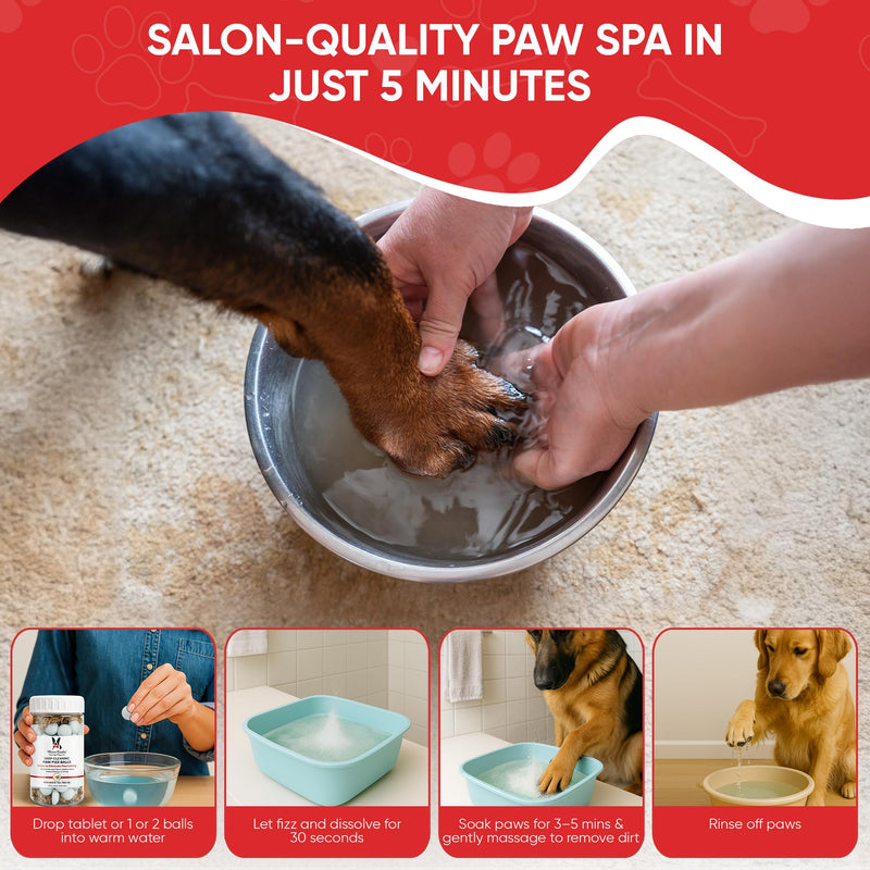 Warren London Deep Cleaning Paw Soak for Dogs – 30 Count Fizz Balls | Soothes Itchy, Irritated Paws with Seaweed, Tea Tree Oil & Aloe | Anti-Lick Paw Relief & Easy 5-Minute Spa 30 Balls
