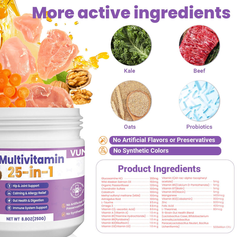 Dog Multivitamin 25 in 1 Dogs Vitamins Supplements Treats Chewable for Pet Omega-3 Glucosamine Vitamin for Puppy Supplies Skin Coat, Heart, Hips & Joints, Digestion & Immune System 100pcs