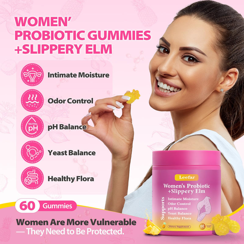 Her Juicy Feminine Probiotics Gummies with Slippery Elm Supports pH Balance Gut Health & Immune System Promote Vaginal Health for Women 120 Pineapple Gummies 60 Count (Pack of 2) - BeesActive Australia