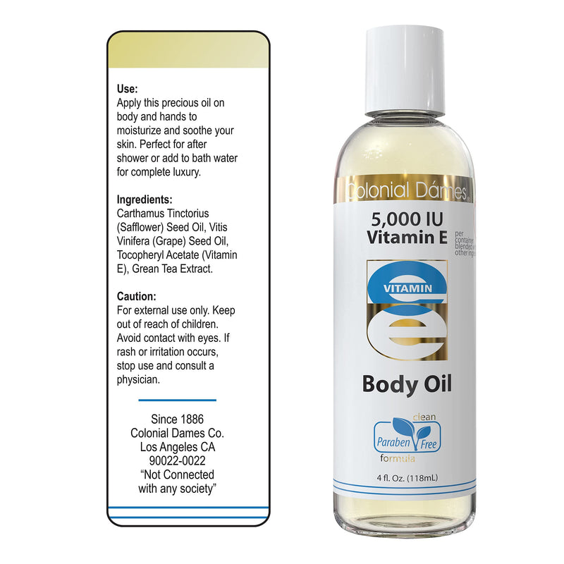 Colonial Dames 5,000 IU Vitamin E Oil Blend Skin Therapy Oil for Whole Body Vitamin E Body Oil for Hydrated Healthy Skin