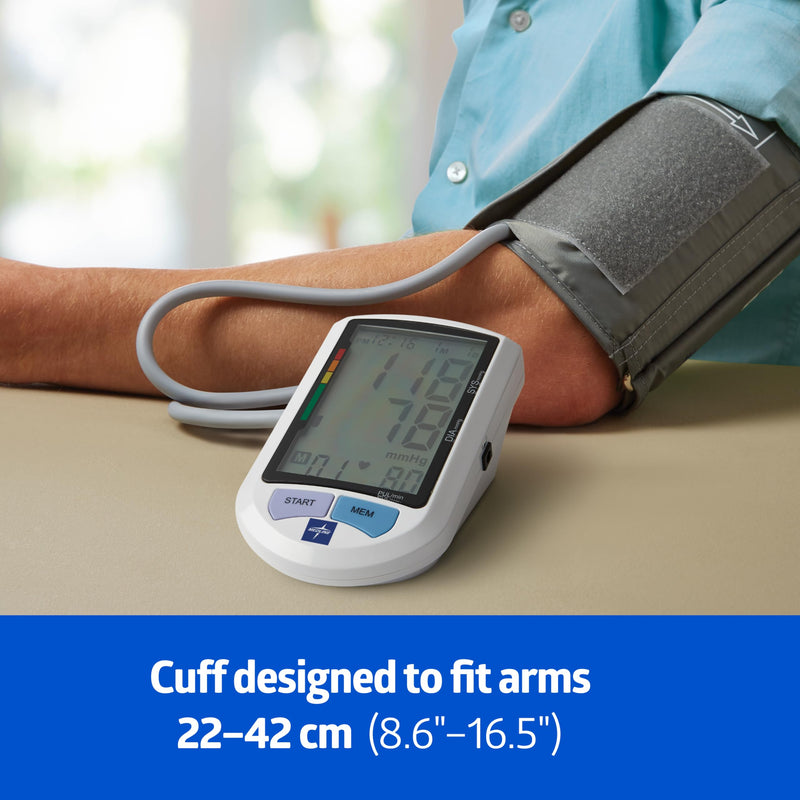 Medline Advanced Automatic Blood Pressure Monitor, Universal Upper Arm Cuff, Large Digital LCD Display, Stores Up to 90 Readings, Carrying Case and Batteries Included