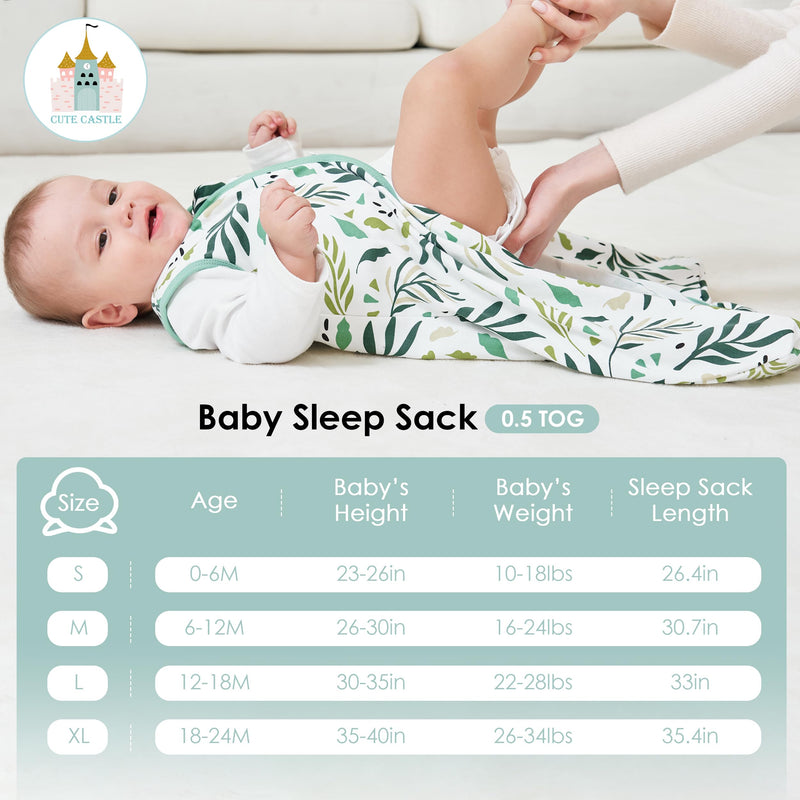 Cute Castle Baby Sleep Sack 0-6 Months - Lightweight 100% Cotton 2-Way Zipper TOG 0.5 Infant Wearable Blanket, Newborn Essentials Toddler Sleep Clothes (3 Pack Green) - BeesActive Australia