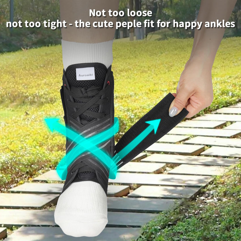 Ankle Brace for Sprained Ankle Lace up Support Brace for Women Men with Side Splints Adjustable Ankles Stabilizer for Injury Recover, Sports, L Black Large