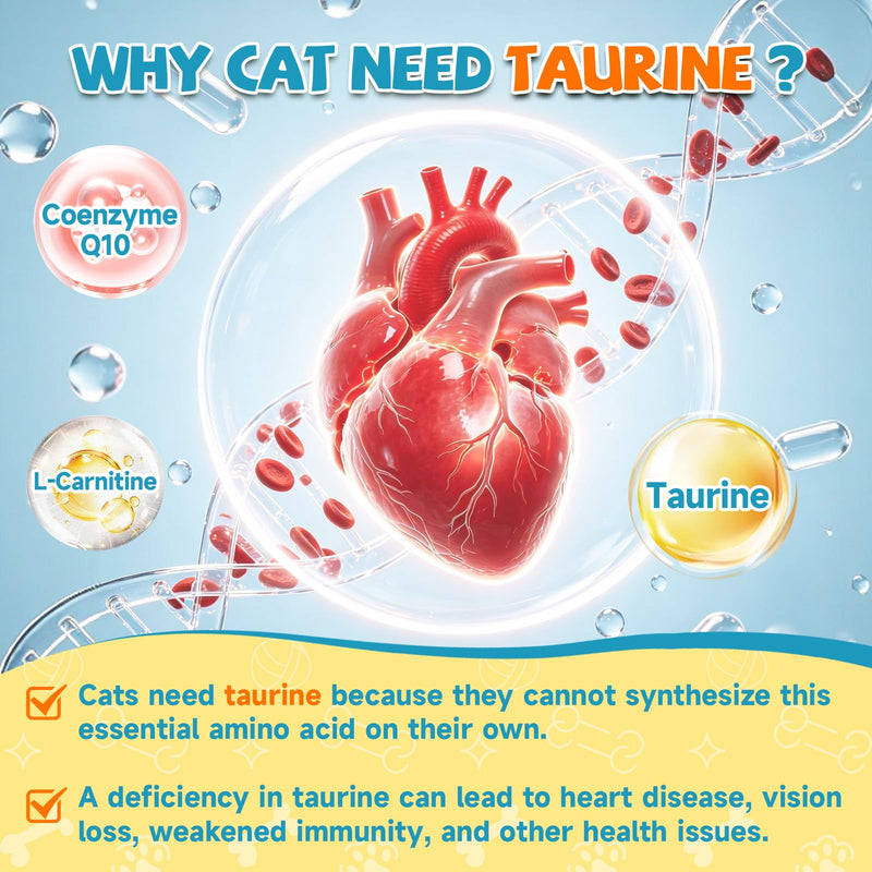 Taurine for Cats - Taurine Powder for Cats, Supports Feline Heart & Vision, Immune, Energy & Vitality, Coenzyme Q10, L-Carnitine, L-Lysine, Vitamin, Taurine Supplement for Cat Taurine Powder, 200g