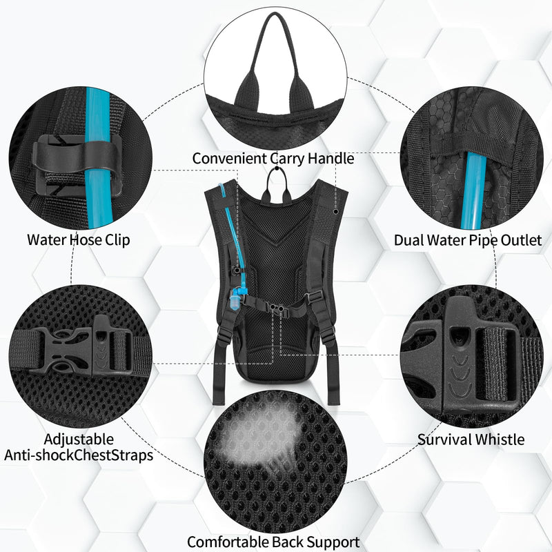 Hydration Backpack with 2L Water Bladder, Lightweight Hydro Pack for Cycling, Running, Hiking, Climbing Black - BeesActive Australia