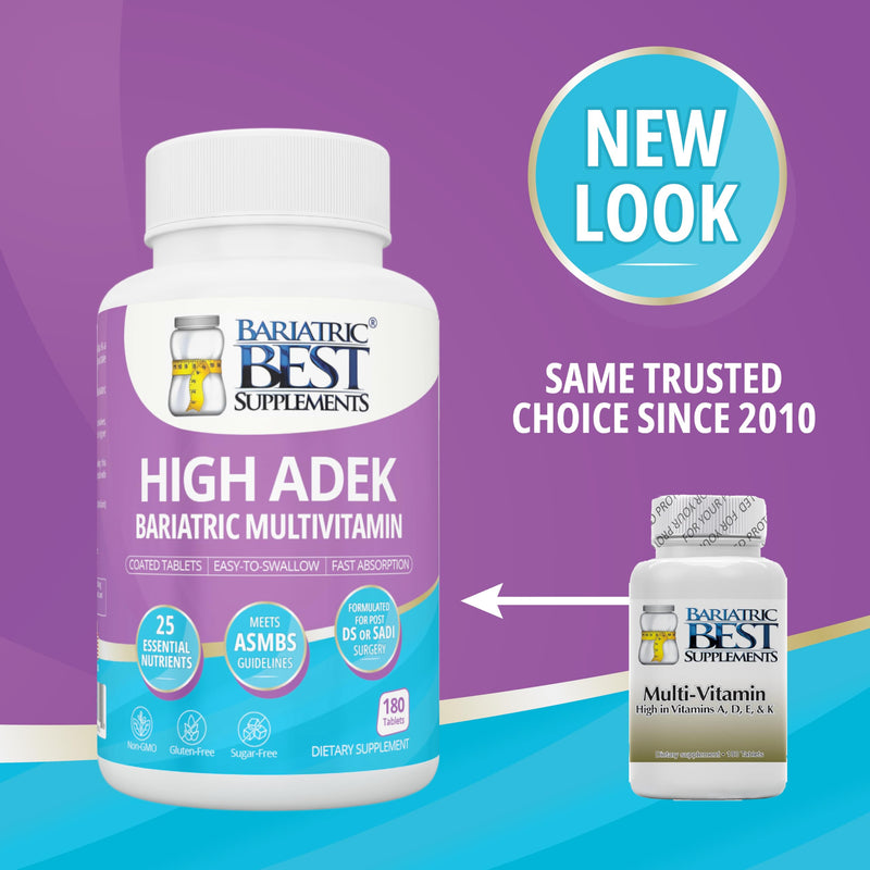 High ADEK Bariatric Multivitamin | DS, SADI & BPD/DS Surgery | Fat-Soluble Vitamins A D E K | 25 Essential Nutrients | ASMBS Compliant | Made in USA | 180 Tablets — 3 Month Supply