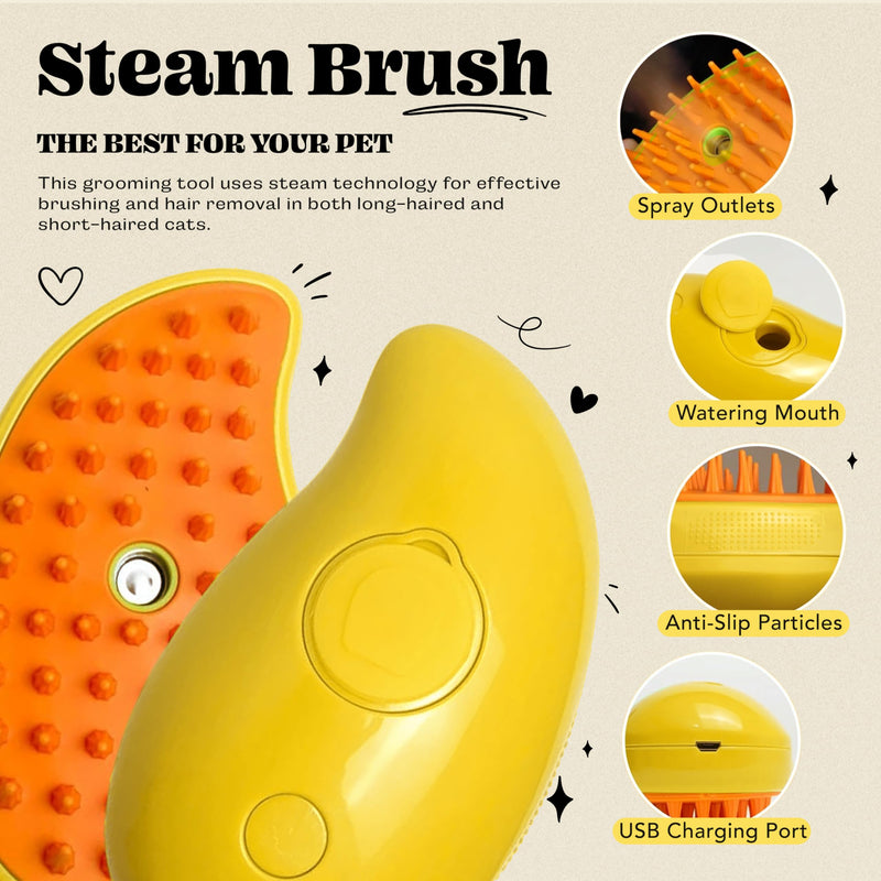 Steamy Cat Brush, 3in1 Multifunctional Cat Steam Brush - Rechargeable Self Cleaning Pet Steam Brush for Cat & Dog, Cat Steamy Brush for Removing Tangled & Loose Hair, Silicone Steamer Brush - Dog&Cats - BeesActive Australia