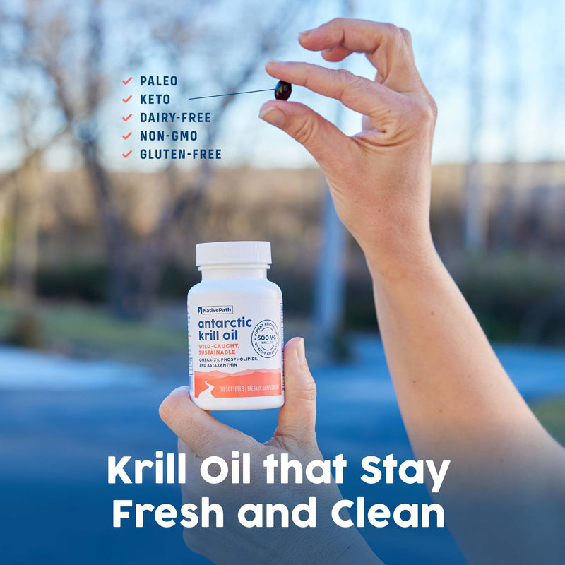 NativePath Wild-Caught Antarctic Krill Oil 500mg - Premium Astaxanthin 200mcg Phospholipid-Bound Omega-3 EPA DHA - Pure Formula GMP Certified Third Party Tested - 30 Softgels | Wild-Caught, Astaxanthin, EPA & DHA Phospholipid-Bound, Supports Circulator...