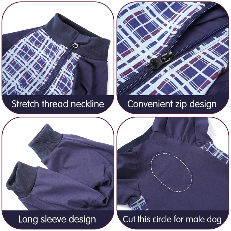HEYWEAN Dog Bodysuit After Surgery Dog One-Piece with Zip Long-Sleeved Dog Bodysuit After Surgery Castration Female Male Dog Surgery Bodysuit Dog Recovery Suit for Dogs After Surgery Dog Pajamas XL Blue Checked - BeesActive Australia