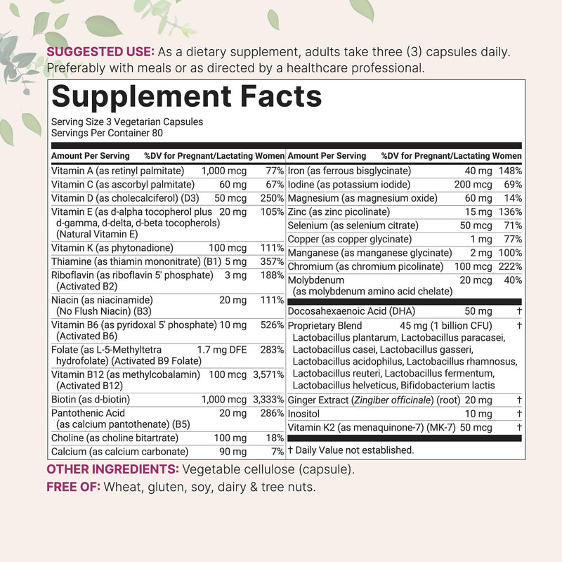 Micro Ingredients Prenatal Vitamins for Women | 38-in-1 with Folate, DHA, Choline, Iron, Probiotics, Inositol, & Vitamin C, D, B Complex | No Fillers | 240 Veggie Capsules