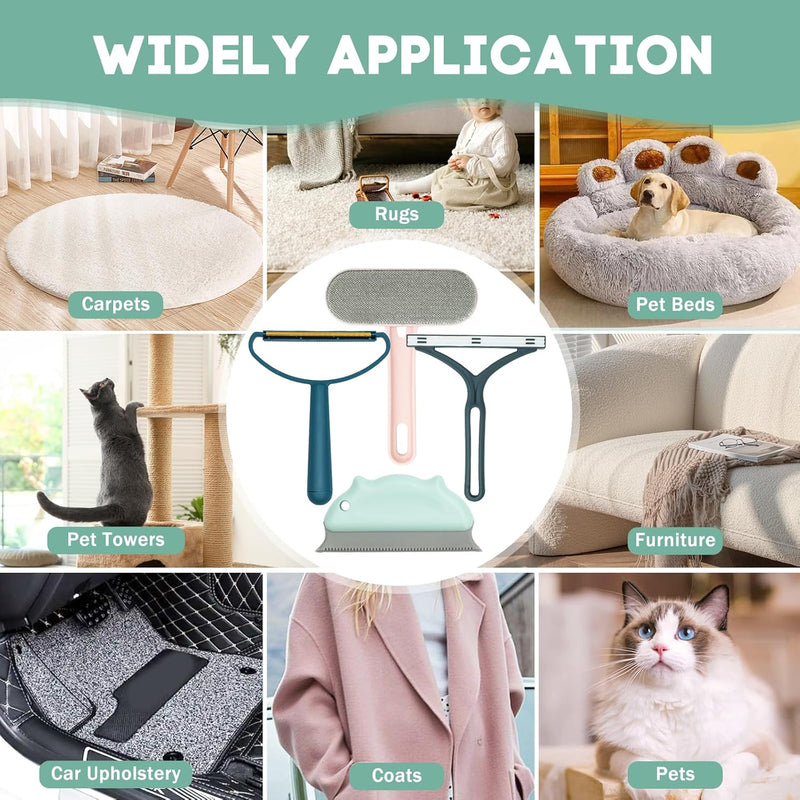 Pet Hair Remover for Couch, 4 Pcs Dog and Cat Hair Remover for Couch, Pet Hair Removal Tool, Portable Carpet Scraper and Brush for Carpet, Furniture, Blanket, Clothes, Bedding, Car Mat, Pet Tower - BeesActive Australia